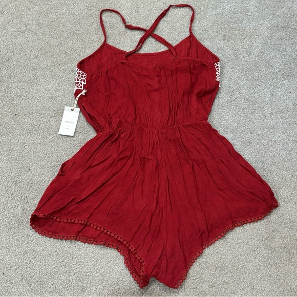 FOREVER 21 NWT Women’s Adjustable Pleated Romper / Swim Cover Up - red, size S - Picture 3 of 6